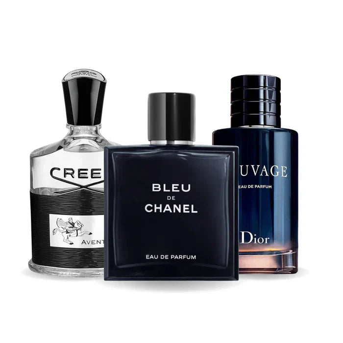 Combo promozionale di 3 profumi Creed AVENTUS, BLEU DE CHANEL e Dior SAUVAGE 100ml