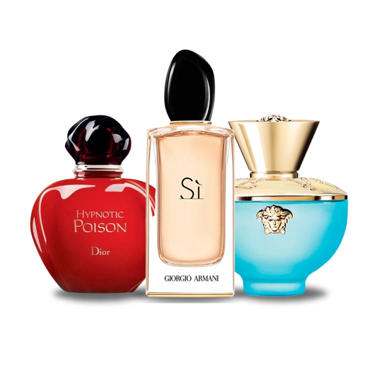 Combo promozionale di 3 profumi Dior HYPNOTIC POISON, Giorgio Armani SÌ e Versace DYLAN TURQUOISE 100ml